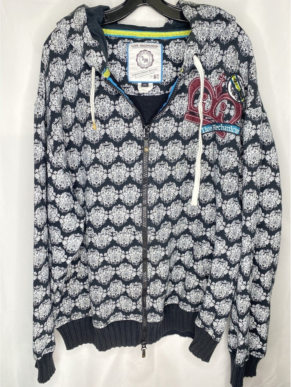 Live Mechanics Jacket Adult 3XL Multi Color Graphic Hoodie Hip Hop Y2K Men Vtg